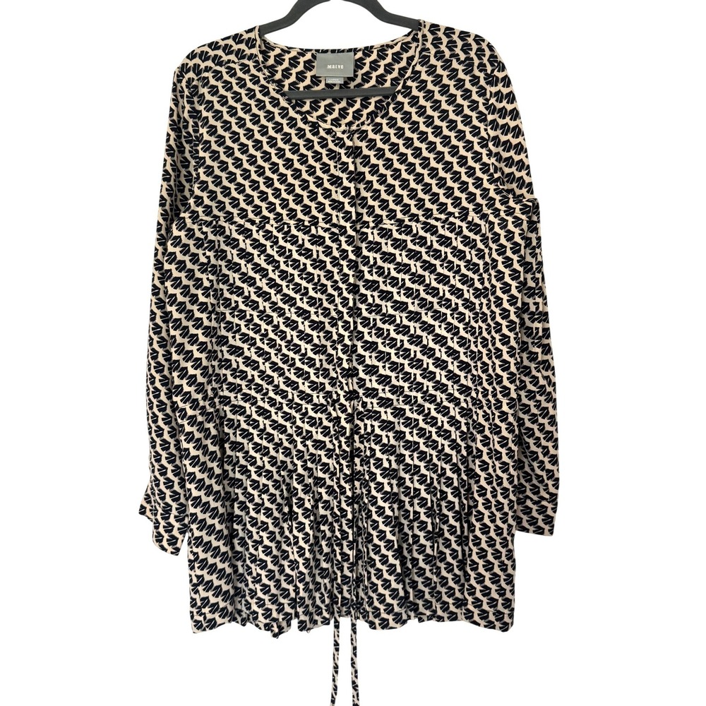 Anthropologie‎ Maeve Selva Dropwaist Tunic L Drawstring Pleated Bird Print Boho